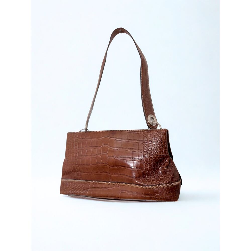 Vtg Y2K Tommy Hilfiger Caramel Brown Faux Croc Embossed Shoulder Bag